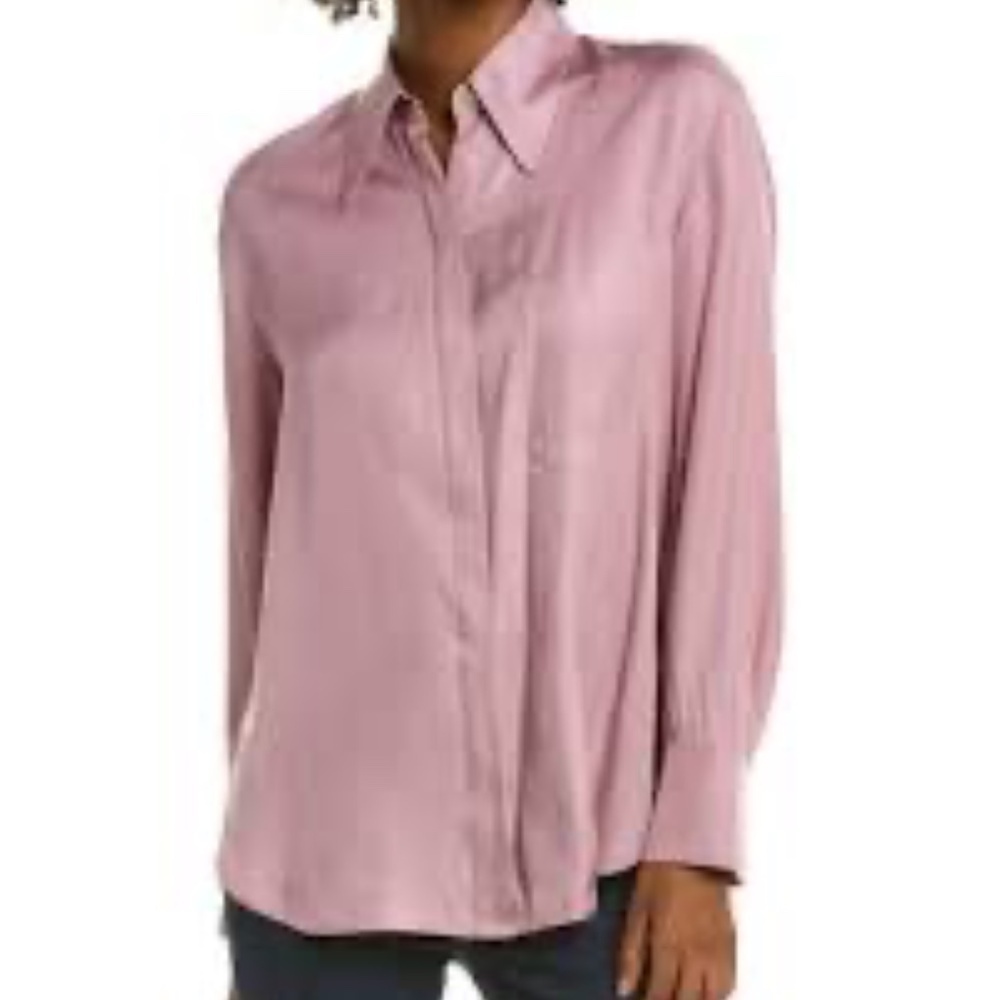 EUC Women's Vince Relaxed Long Sleeve Silk Blend Button Up Blouse Lilac MEDIUM - Picture 2 of 6